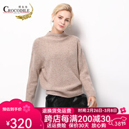 鱷魚恤女士100%羊毛厚款蝙蝠袖寬松版半高領毛衣針織衫純羊毛衫女 彩點駝 M 95#(160)