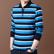 啄木鳥(niǎo)（TUCANO）高端珠地棉長(cháng)袖t恤男寬松休閑條紋體恤春秋中年翻領(lǐng)POLO衫秋衣 ZMN-1931藍色 L