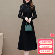 斐特瑪秋冬加絨長(cháng)袖連衣裙女加絨2025冬季新款時(shí)尚大衣加厚打底裙子 黑色 M 建議85-105斤左右