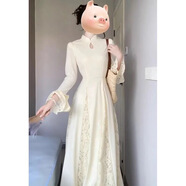 元蓓盈中式大碼女裝國風(fēng)連衣裙秋冬新款蕾絲旗袍氣質(zhì) 蕾絲拼接連衣裙 2XL 建議150-200斤