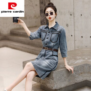 皮爾卡丹（pierre cardin）牛仔連衣裙女春修身包臀短裙復(fù)古港風(fēng)裙子2025春秋新款顯瘦襯衫裙 圖片色 M (建議90-105斤 高品質(zhì))