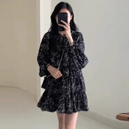 均垚法式黑色顯瘦連衣裙女裙子夏季2025新款新品碎花裙小個(gè)子短裙 茶歇法式黑色碎花連衣裙 M 【建議80-100斤】