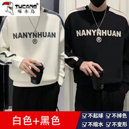 啄木鳥(niǎo)衛衣男2025春秋季新款百搭潮流印花長(cháng)袖t恤男顯瘦寬松打底衫男 白色+黑色 XL 120-145斤