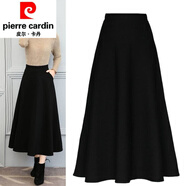 皮爾卡丹（pierre cardin）春秋款復古文藝百搭棉高腰顯瘦字裙大擺裙百褶半身長(cháng)裙松緊裙女針 黑色 3XL 120-130斤