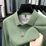 袋鼠（DAISHU）320克加厚絲光棉長(cháng)袖T恤男春秋純色休閑紅色抗皺POLO打底衫爸爸裝 AN-19126淺綠 XL