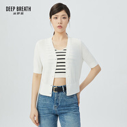 深呼吸DEEP BREATH女裝純色簡(jiǎn)約V領(lǐng)醋酸短袖針織開(kāi)衫女A400894 白 XL (5碼)