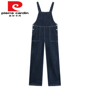 皮爾卡丹（pierre cardin）高腰牛仔背帶褲女寬松直筒闊腿褲復(fù)古減齡大口袋吊帶連體長(zhǎng)褲 深藍(lán)色 M