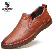 西域駱駝（VANCAMEL）皮鞋男2025新款軟牛皮男鞋商務(wù)休閑鞋牛筋底豆豆鞋四季透氣男鞋 淺棕色 5188 42