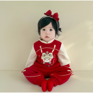 GOOFLORON一周歲禮服女寶寶抓周衣服2025嬰兒衣服春秋新款分體套裝 事事如意龍?zhí)籽b 80 cm