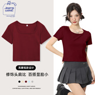 JEANSWEST CLUB真維斯方領(lǐng)短袖T恤女短款ins緊身夏季2025新款露臍顯瘦辣妹上衣
