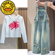 G·DUCK KIDS小黃鴨女童牛仔背帶褲春季套裝2025新款網(wǎng)紅兒童薄款時(shí)尚寬松長(cháng)褲 89#白色字母長(cháng)袖+藍色牛仔背帶褲 150 建議身高138-148CM