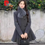 皮爾卡丹（pierre cardin）羽絨內(nèi)膽百褶連衣裙毛呢外套女2025冬季新款加厚保暖中長(zhǎng)大衣女裝 灰色送毛領(lǐng) M 【90-105斤】