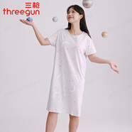三槍夏季透氣女士純棉睡裙薄款可愛(ài)清新印花圓領(lǐng)短袖短裙甜美風(fēng)家居裙 霧紫月亮 XL /170(適合體重110-130斤）