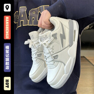 楠笙記國潮港風(fēng)氣墊厚底板鞋男士新款學(xué)生百搭情侶跑步運動(dòng)休閑小白鞋子 白灰 39 (245mm)