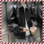 雪萊瓊斯（Shelley Jones）美式復古皮衣外套男女春秋新款痞帥潮流上衣服寬松休閑情侶夾克衫 黑色 XL [建議125-140斤]