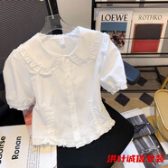 事思娃娃領(lǐng)白色短袖襯衫女夏季新款短款泡泡袖別致修身設(shè)計(jì)感小眾上衣 白色襯衣娃娃瓴花邊設(shè)計(jì) L 170