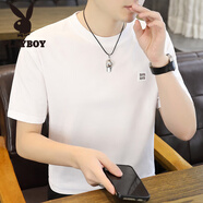 花花公子（PLAYBOY）新款夏季短袖T恤男圓領(lǐng)修身高品質(zhì)半袖青年綠色簡(jiǎn)約百搭薄款體恤 776白色 M 90-120斤