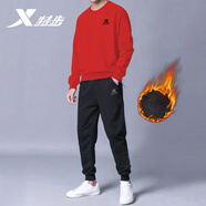 特步運(yùn)動(dòng)套裝男裝服飾衛(wèi)衣衛(wèi)褲寬松男褲子加厚跑步健身休閑籃球兩件套 【加絨保暖】0147魔力紅+黑色 M/170
