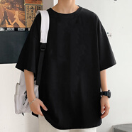 潮韻月2025新款抗皺短袖T恤男潮流ins韓版寬松半袖上衣服夏季男裝體恤衫 黑色無圖款I(lǐng)IN 2XL 140-160斤