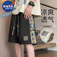 NASA MARVEL短褲男士夏季透氣直筒五分褲大碼中青年國風(fēng)休閑運動(dòng)褲 黑色  6XL