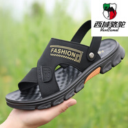 西域駱駝（VANCAMEL）男士真皮涼鞋2024夏季新款防滑沙灘拖鞋 118黑色 41