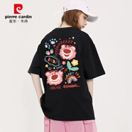皮爾卡丹2025夏季新款上衣草莓熊短袖男女學生黨百搭夏季寬松短袖t恤 熊熊黑＃1819 XL 建議120-135斤