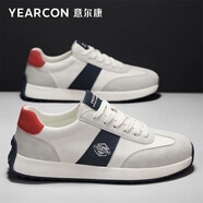 意爾康男鞋2025新款網(wǎng)面透氣運動休閑鞋男款輕便百搭防滑耐磨跑步鞋子男 米白/深藍(lán) 42 (260mm)