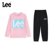 LEE官方正品兒童百搭圓領(lǐng)長(cháng)袖套裝春季新款時(shí)尚兩件套運動(dòng)休閑男女童 粉色+黑色 常規 160 建議身高155-160cm