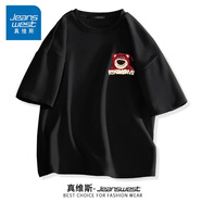 真維斯（Jeanswest）純棉短袖t恤女裝夏季新款寬松大碼打底衫女半袖小個(gè)子時(shí)尚上衣服 黑色 莓果熊_K L