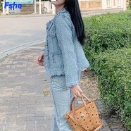 FSHE早秋白色小香風(fēng)外套女小個(gè)子春秋高級感2025新款西服女裝上衣 藍色 S 建議80-98斤