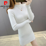 皮爾卡丹（pierre cardin）中長(cháng)款打底衫女半高領(lǐng)修身顯瘦包臀毛衣裙2025秋冬針織連衣裙內搭 中領(lǐng)白色 S 160