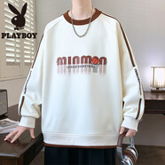 花花公子（PLAYBOY）圓領衛(wèi)衣男款春秋季2025新款長袖t恤男士上衣青少年美式重磅體恤T 25207白色 S 165 (約85~110斤可穿)