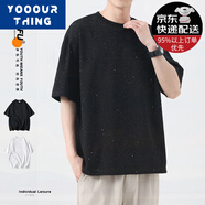 YOOOURTHING滿天星短袖T恤男夏季黑色時尚百搭美式寬松潮牌簡約半袖T恤上衣 黑色 XL (建議120-150斤)