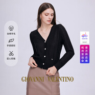 卓凡尼·華倫天奴（GIOVANNI VALENTINO）女裝春秋季針織衫女士開衫薄款V領(lǐng)長袖精致工藝短款毛衣外套 黑色 S
