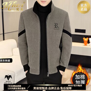 MHEF輕奢外套男秋冬季加棉加厚中青年休閑立領(lǐng)呢子夾克潮流男裝冬裝 卡其色 2XL 180 135-150斤