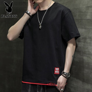 花花公子（PLAYBOY）純棉短袖男士t恤大碼夏季冰絲薄款半袖T上衣服潮流牌情侶透氣打底 16黑色 M