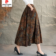 皮爾卡丹（pierre cardin）印花新款棉麻文藝高腰復古中長(cháng)款半身裙顯瘦松緊碎花裙子 咖大花 均碼 80-165斤穿】裙長(cháng)80公分