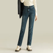 夢舒雅夢舒雅顯腿長褲子復古藍女士牛仔褲高腰春季修身顯瘦小直筒鉛筆褲 深藍 29