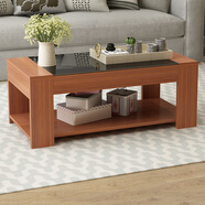 雅美樂(lè )茶幾客廳簡(jiǎn)約現代小戶(hù)型鋼化玻璃木質(zhì)雙層茶幾桌 柚木色