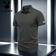 花花公子（PLAYBOY）商務(wù)修身t恤男士polo休閑夏季半袖透氣翻領(lǐng)純色大碼戶(hù)外寬松速干 石墨灰色 L 體重120-135斤
