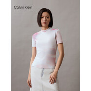 Calvin Klein Jeans夏季女士復(fù)古辣妹風(fēng)ck漸變效果微彈打底短袖T恤J223169 0LA-粉白暈染 XS