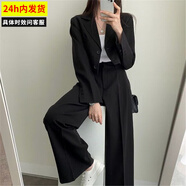 HERAGAIA2025年夏季新款卡其色小西裝外套女感小個(gè)子氣質(zhì)通勤西服套裝 黑色套裝（外套+褲子） M （推薦95斤-108斤）