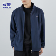 羅蒙（ROMON）夾克男士春秋仿羊羔絨立領(lǐng)抓絨衣?lián)u粒絨外套男裝藍(lán)A3XL