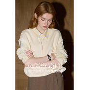 庫恩瑪維（KUHNMARVIN）學(xué)院風(fēng)襯衫拼接長(cháng)袖衛衣女2025年早春新款韓系假兩件上衣K37176 米杏色 S