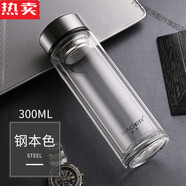 PDQ德國進(jìn)口品質(zhì)高端保爾高硼硅玻璃杯雙層加厚耐高溫防燙隔熱水杯子 鋼本色300ml（不顯溫）