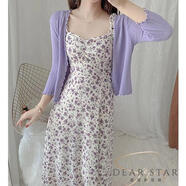 GOCHIEI香芋紫連衣裙女碎花吊帶裙衫開(kāi)衫兩件套裝裙溫柔風(fēng)淑女唯美甜美 8910長(cháng)裙+紫色開(kāi)衫 S