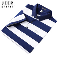 JEEP SPIRIT吉普polo衫男短袖t恤2025夏時尚休閑簡約透氣翻領條紋運動上衣 ps7222款藍白色 M 建議100-120斤