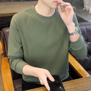 慈良棉新款春季長(cháng)袖t恤男潮流純色修身圓領(lǐng)體恤男韓版簡(jiǎn)約打底裝上衣 綠色 L (120斤以?xún)?