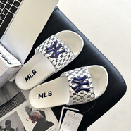 MLBNY官方艦旗拖鞋限定洋基隊一字休閑潮流男女時尚情侶潮牌夏季外穿拖 ny白色專柜版 43   建議拍大一碼