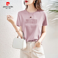 皮爾卡丹（pierre cardin）粉色短袖t恤女夏新款圓領(lǐng)正肩顯瘦韓版休閑上衣半袖棉體恤打底衫 106款薄紗粉 M